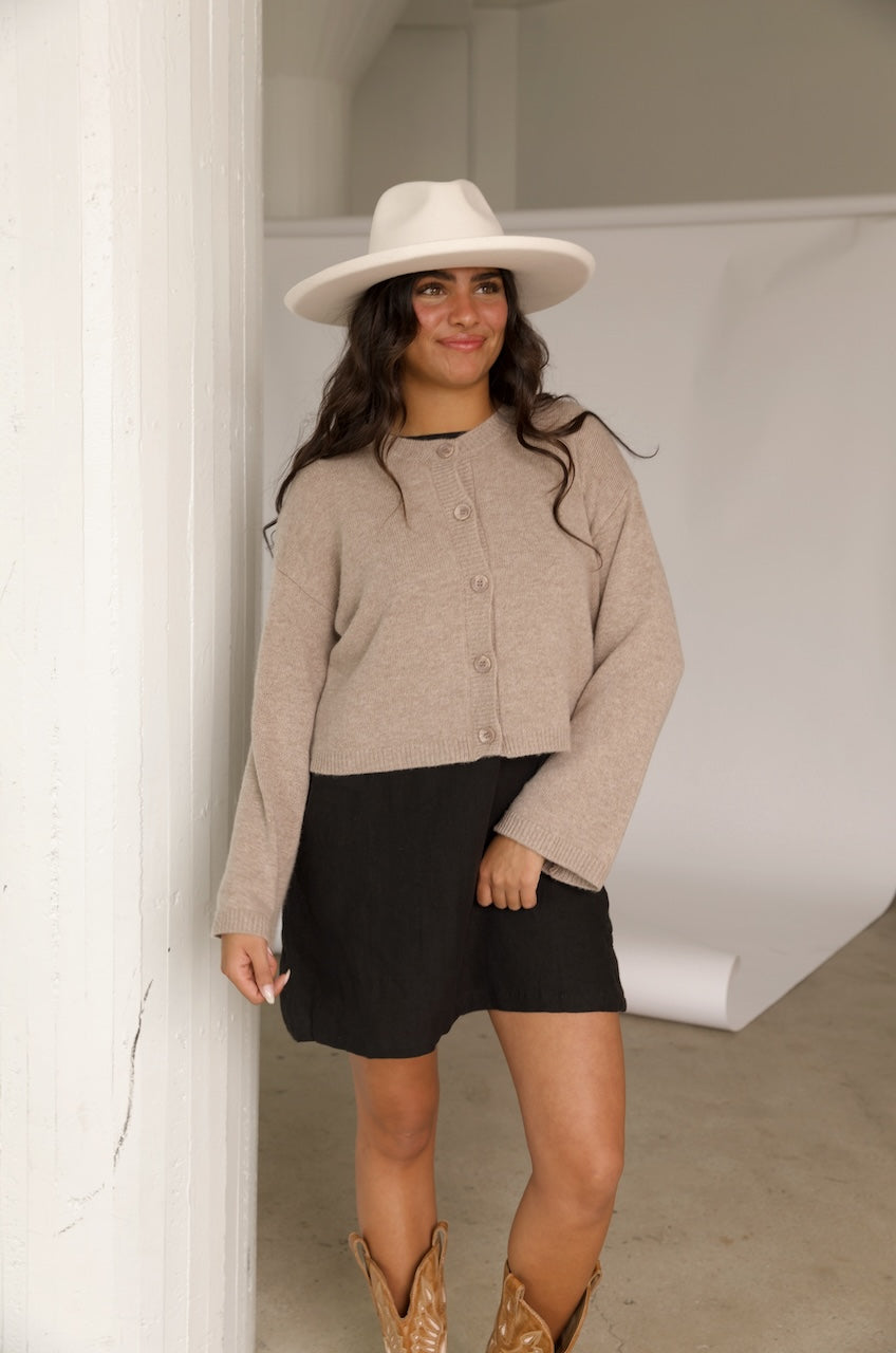 Beige Cashmere Cardigan Sweater