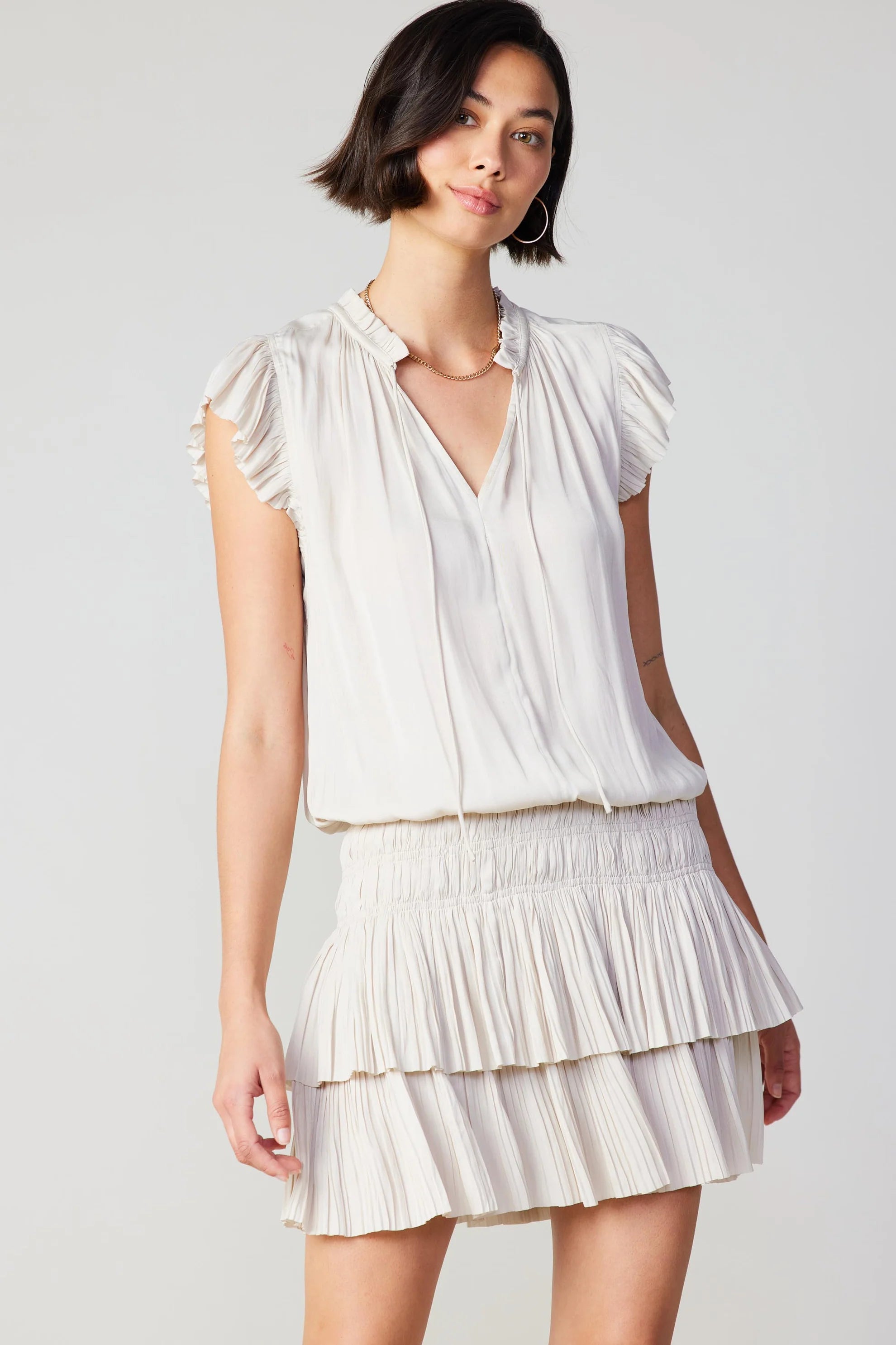 pleated skirt mini dress Current Air Women's Zoey Pleated Skirt Mini Dress ECRU / L