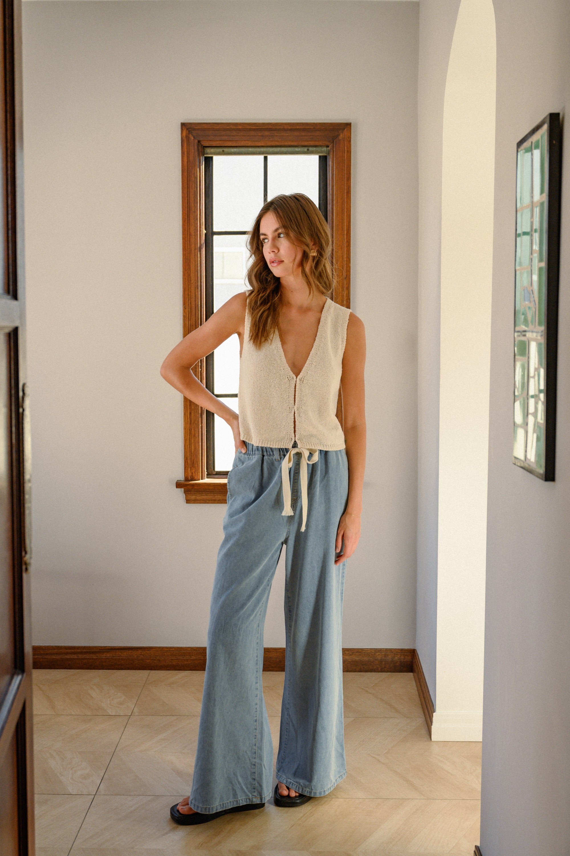 hook and eye lightweight beige knit vest