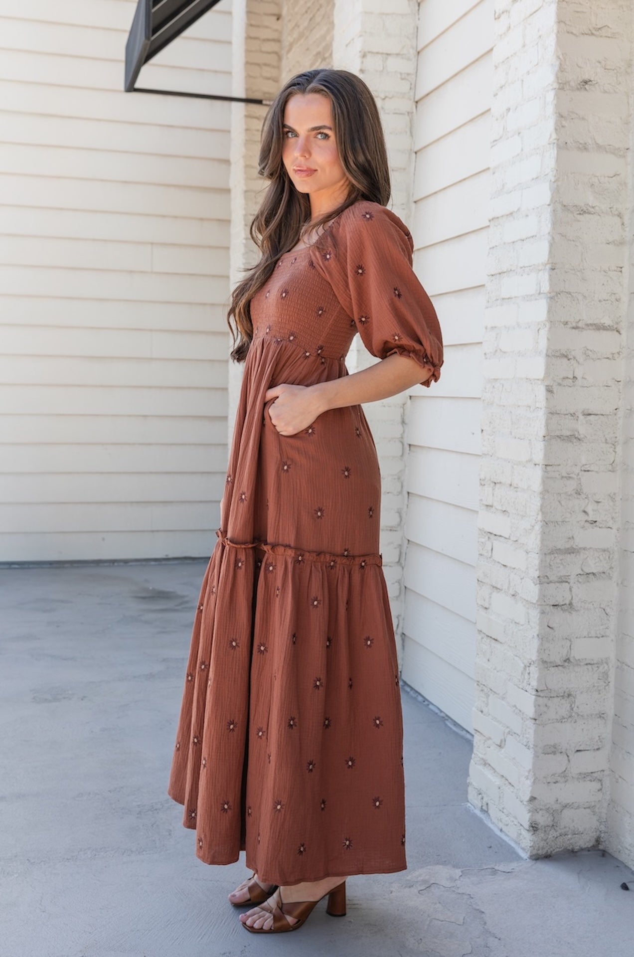 Brown Embroidered Maxi Dress
