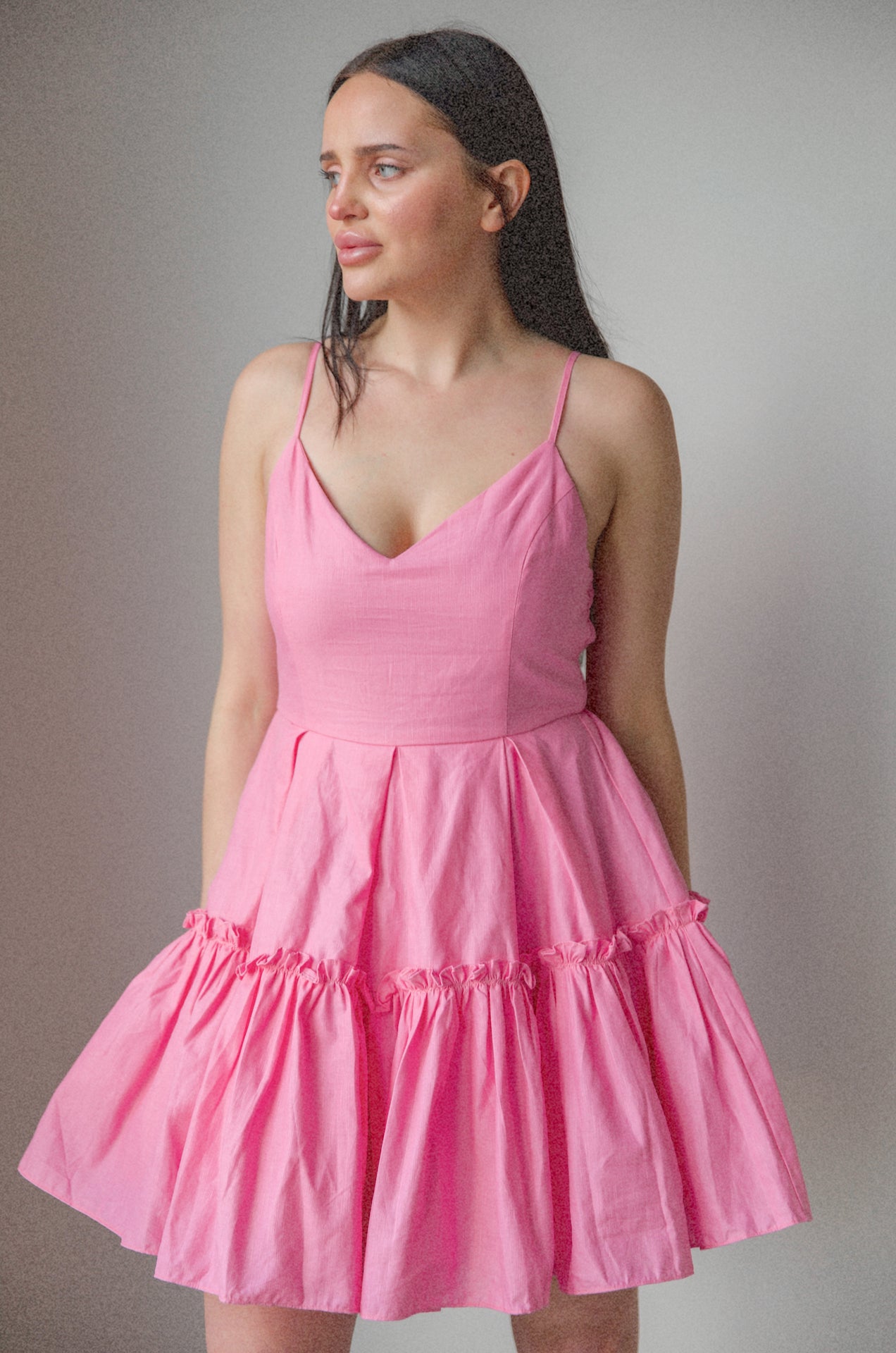 pink spaghetti strap a line mini dress
