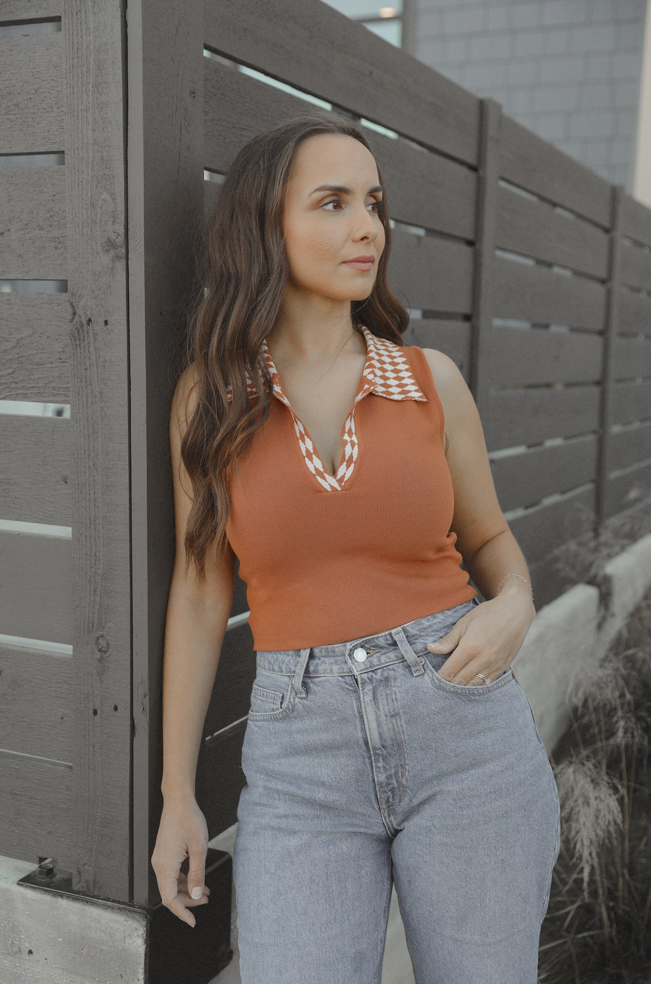 RUST EARTH ANGEL JACQUARD VEST TOP