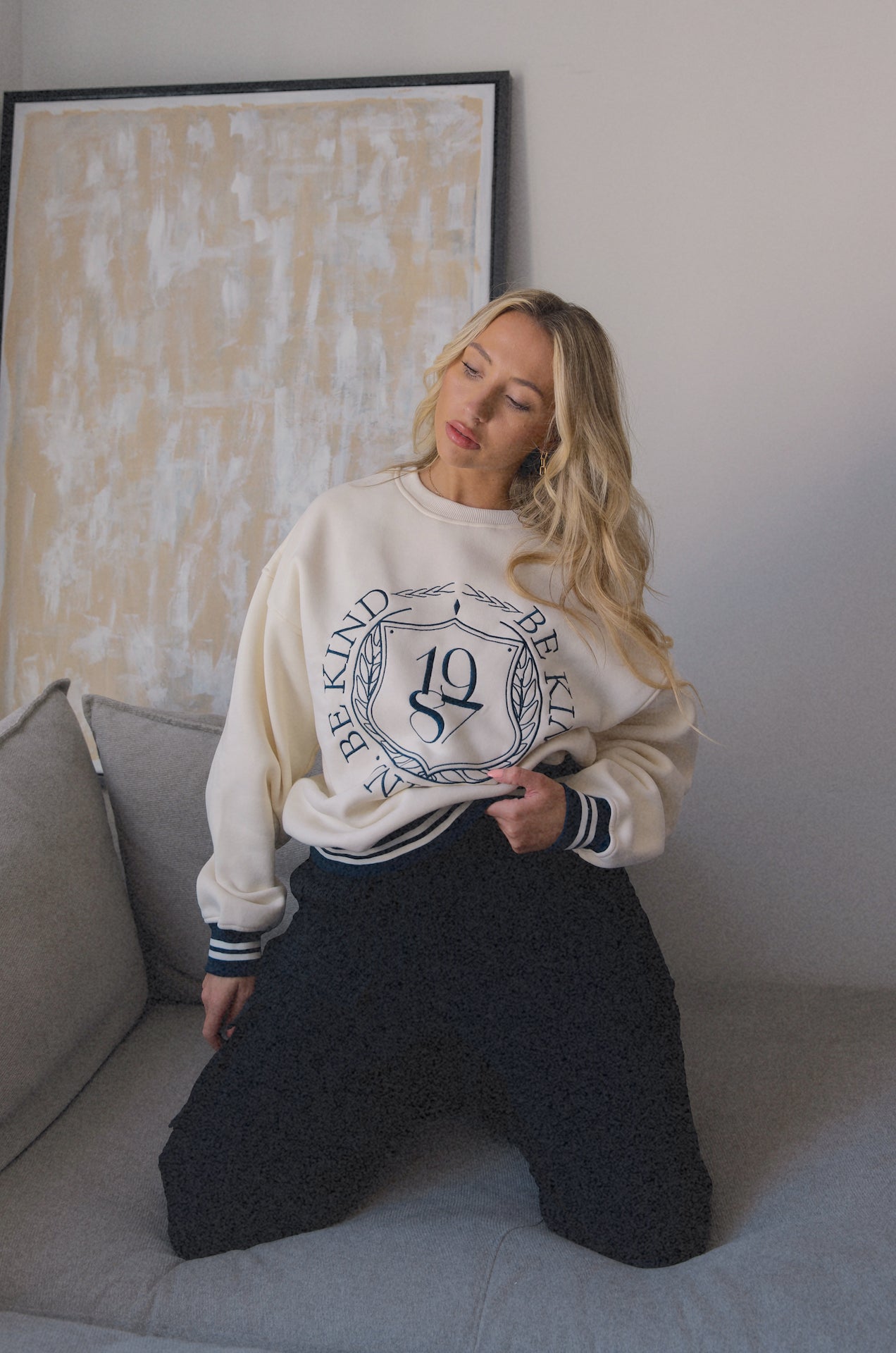 1987 be kind bailey rose sweatshirt in cream with blue embroidery