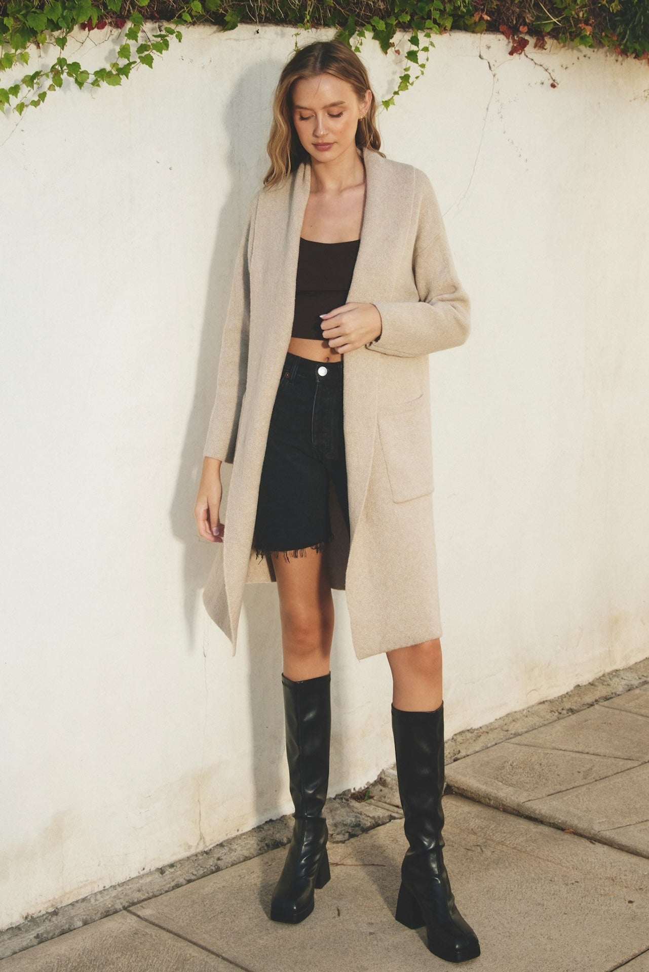 beige cardigan for dress Beige Open Front Cardigan