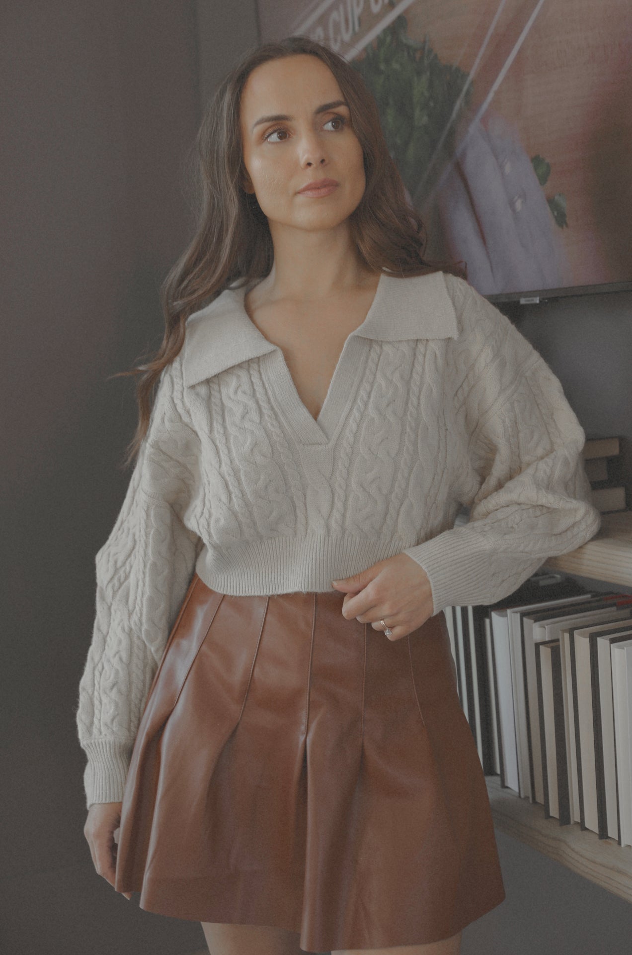 Cable Cropped Knit Sweater