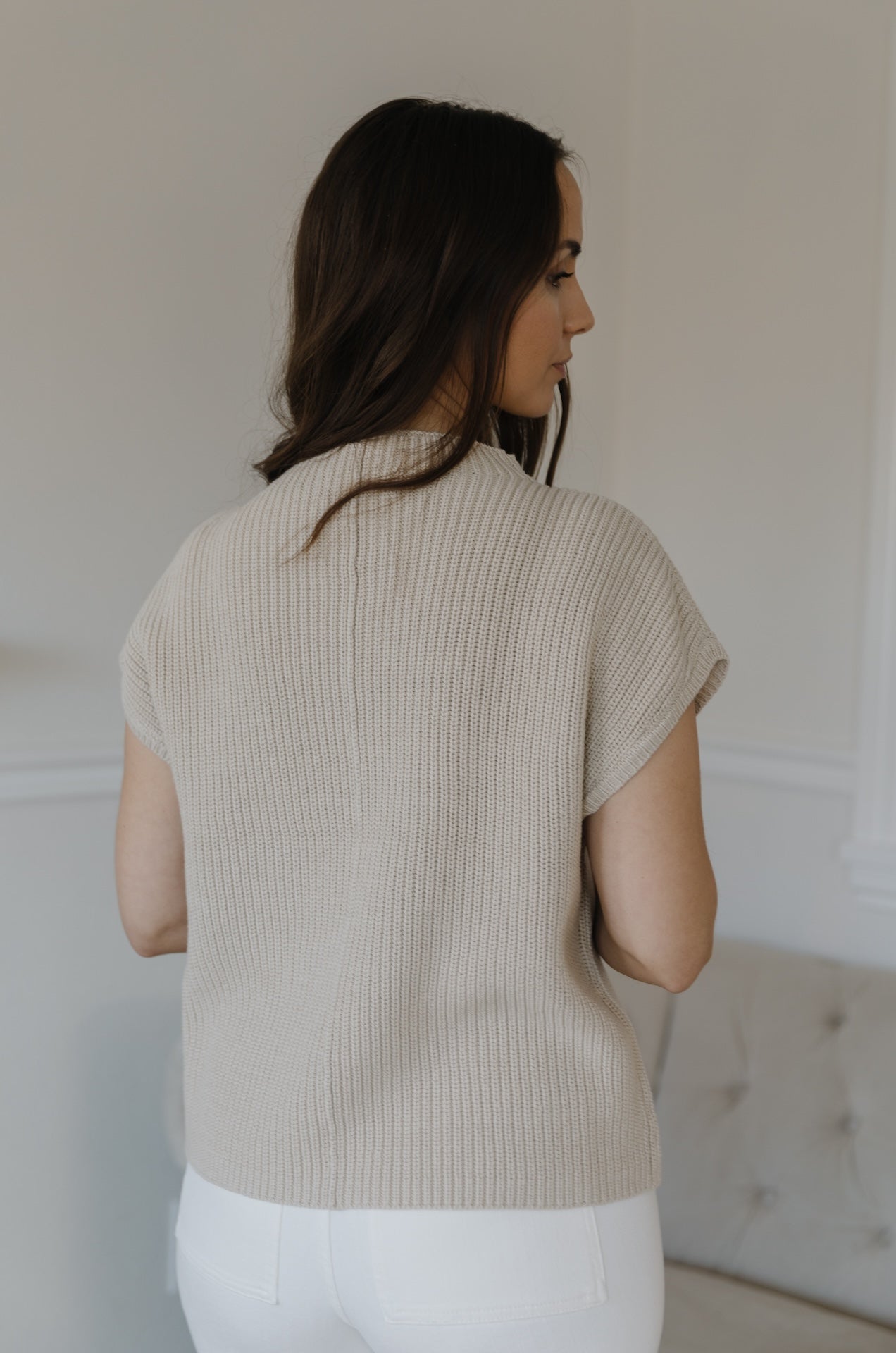 Taupe Knit Sweater Top With Pocket