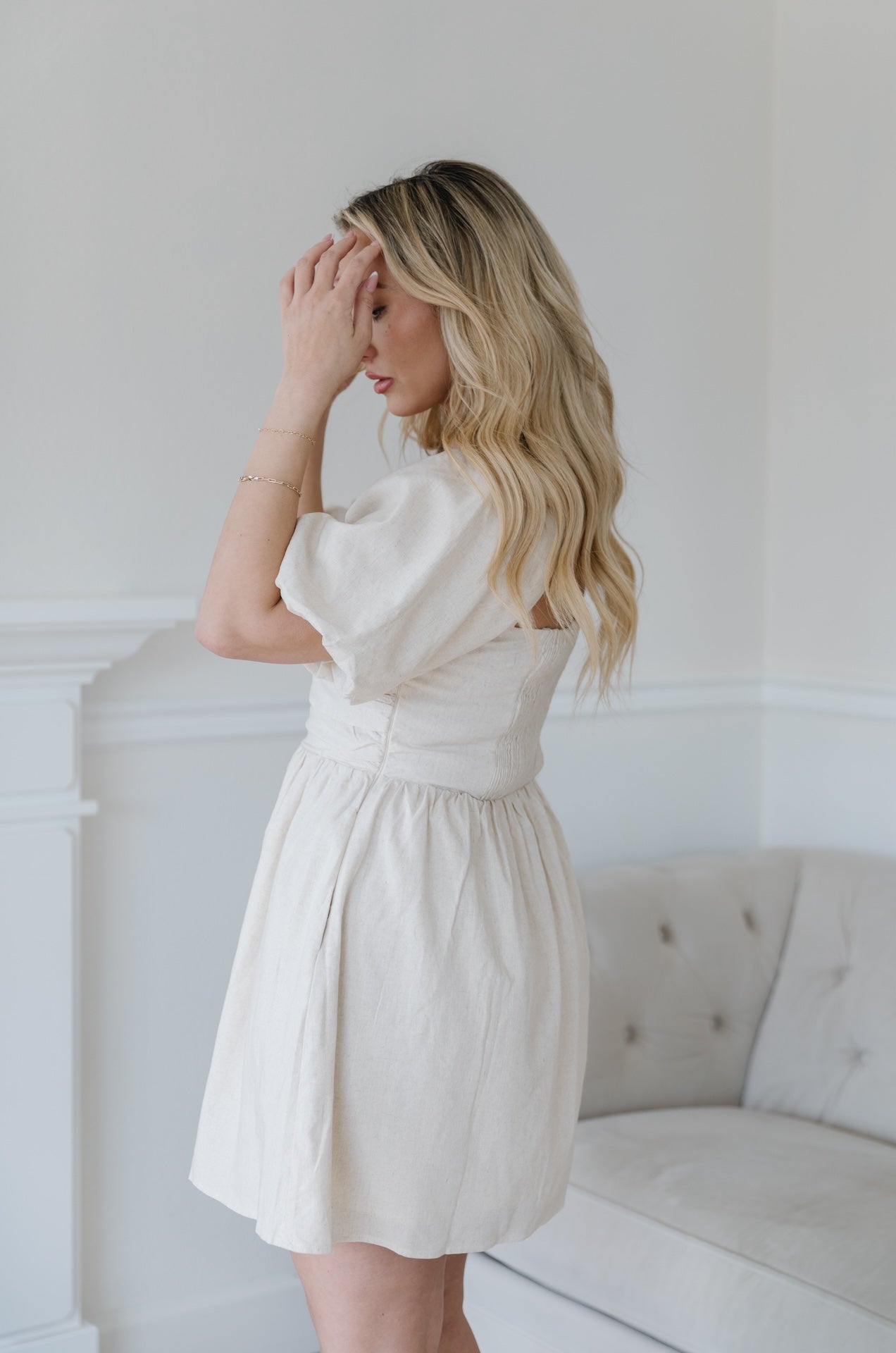Linen Puff Sleeve Dress