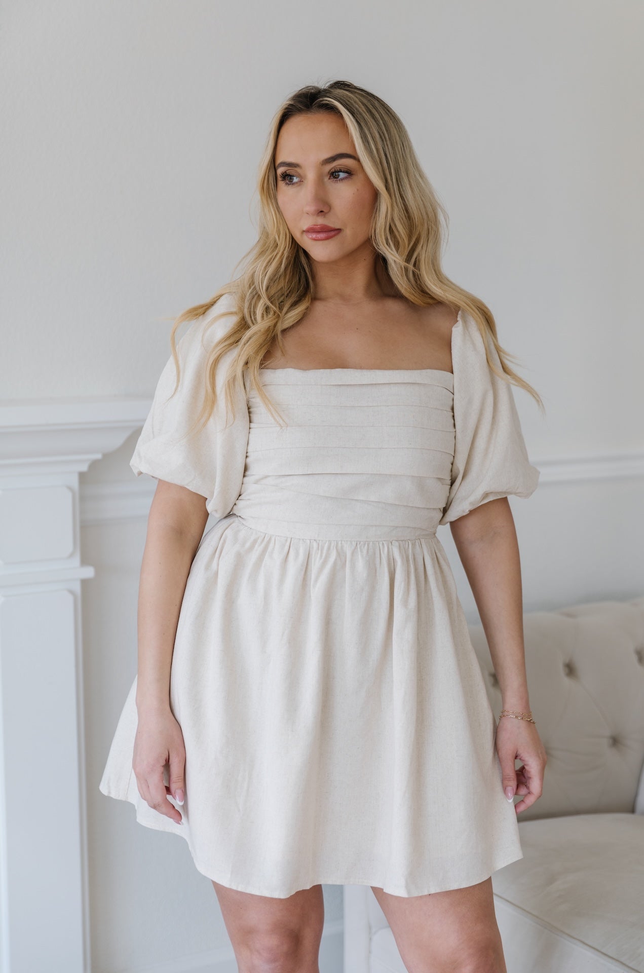 Linen Puff Sleeve Dress