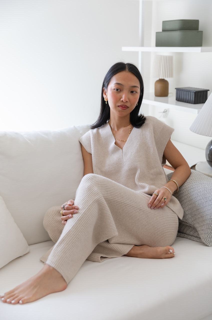Beige Knit Sweater Vest
