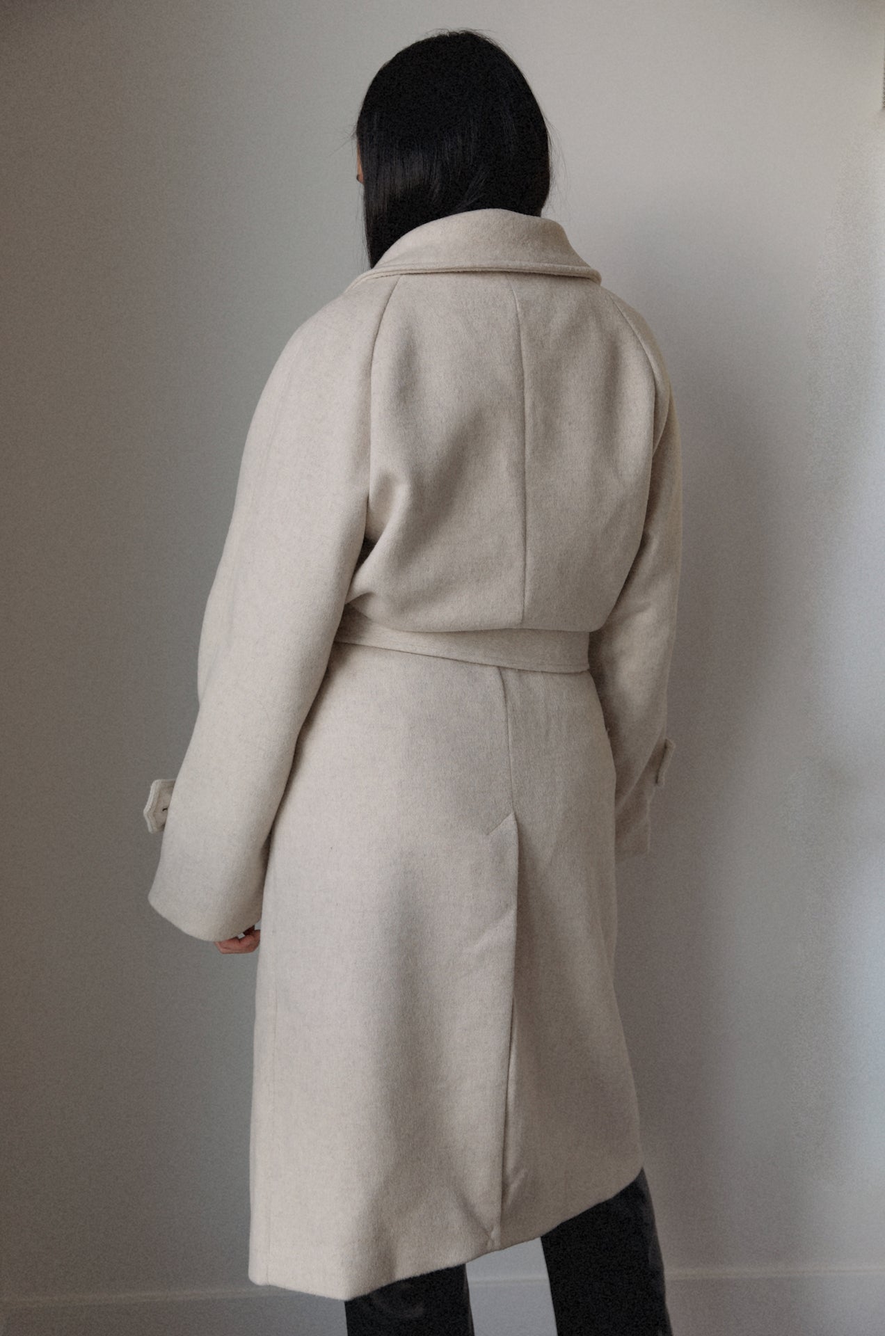 belted cream oversized wool blend coat