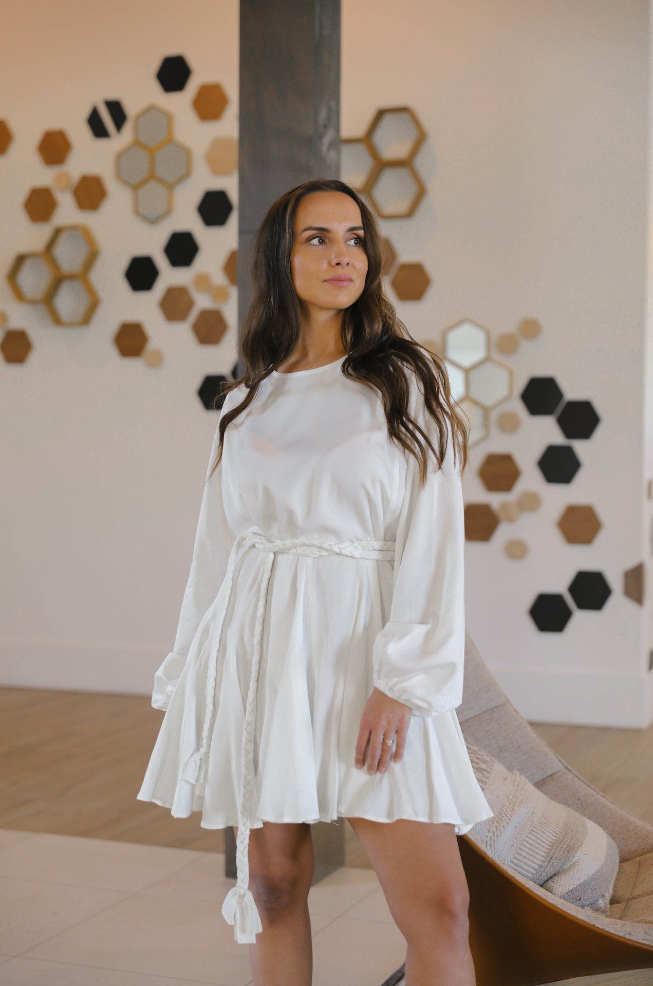 White Belted Mini Dress M