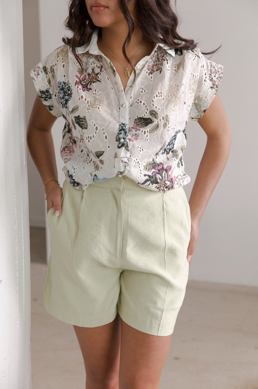 Green Linen Shorts
