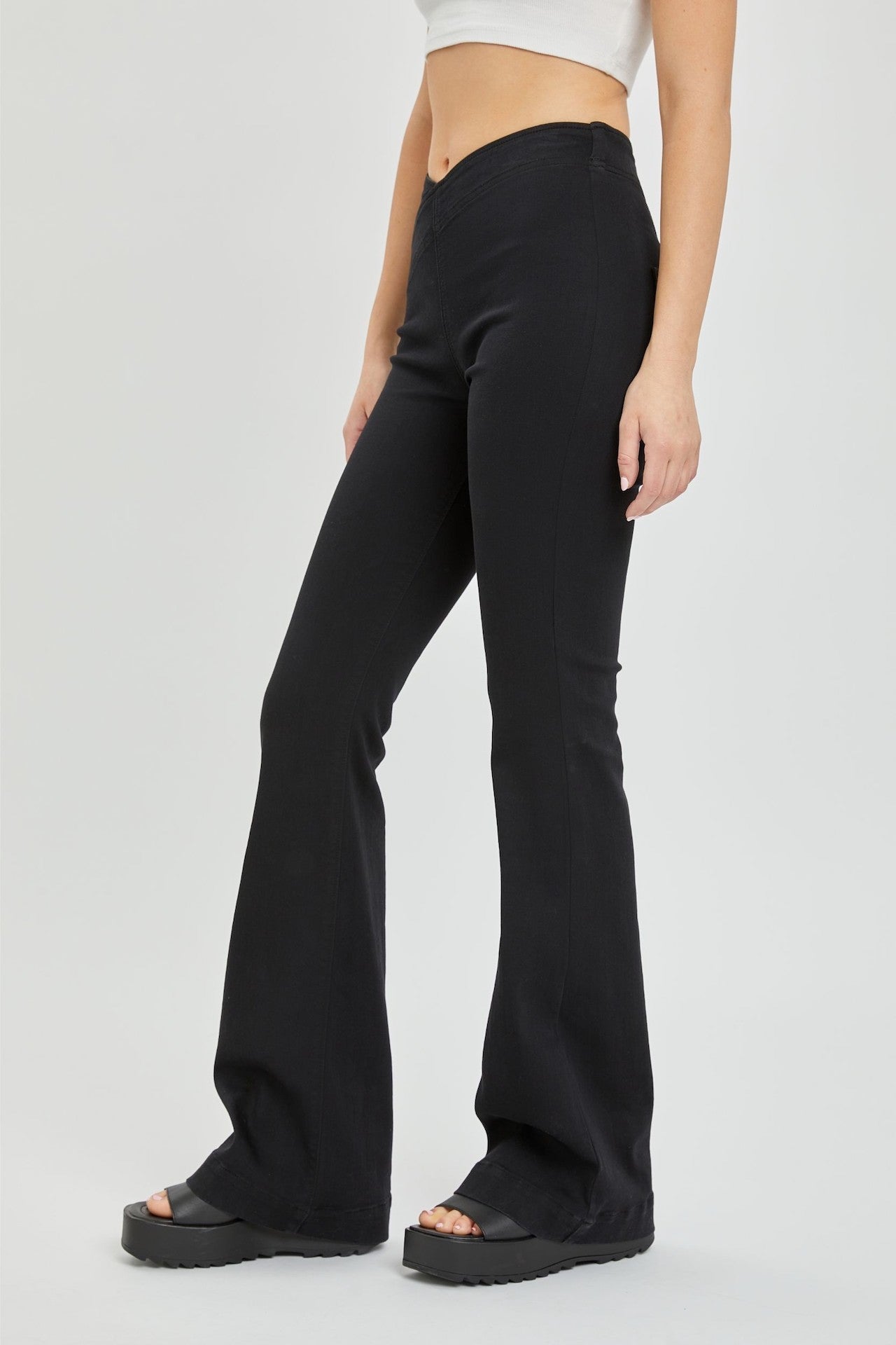 black flare pull on jeggings jeans