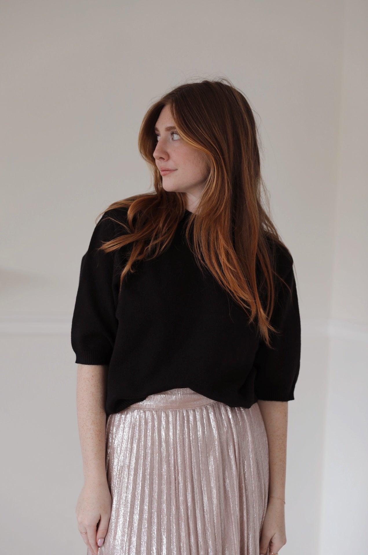 Black Puff Short Sleeve Sweater
