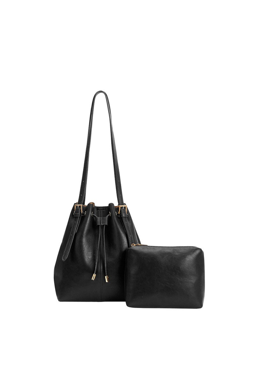 Sally Black Vegan Leather Shoulder Bag