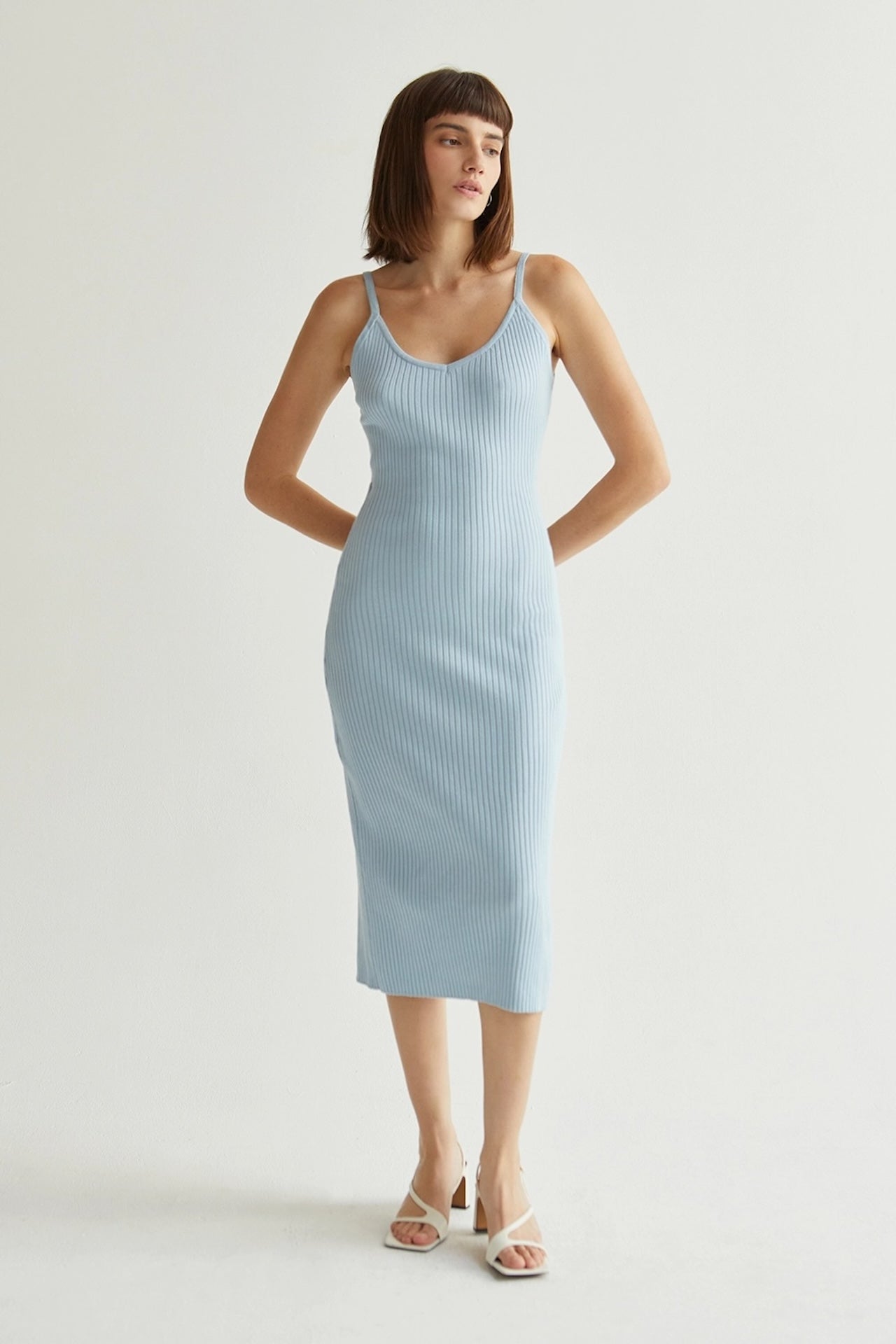 Light Blue Bodycon Ribbed Dress