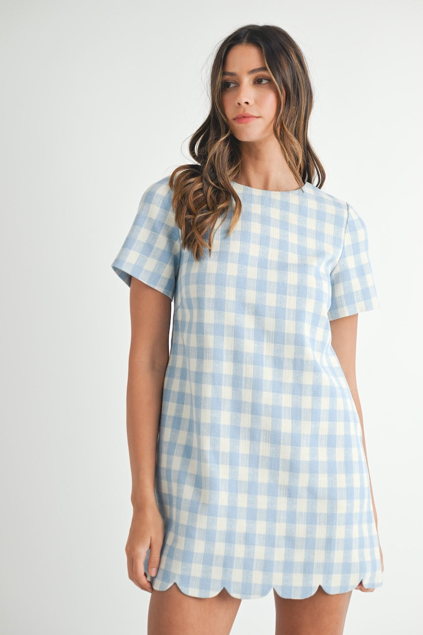 Blue Gingham Mini Dress with Scallop Hem | Easter Dress Blue Gingham Mini Dress with Scallop Hem | Easter Dress