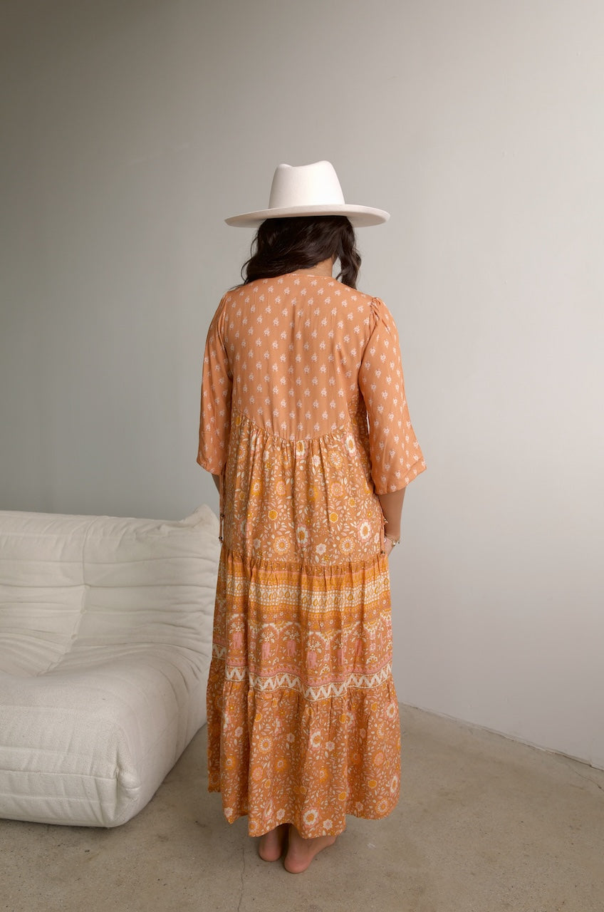 Orange Boho Floral Shirt Dress