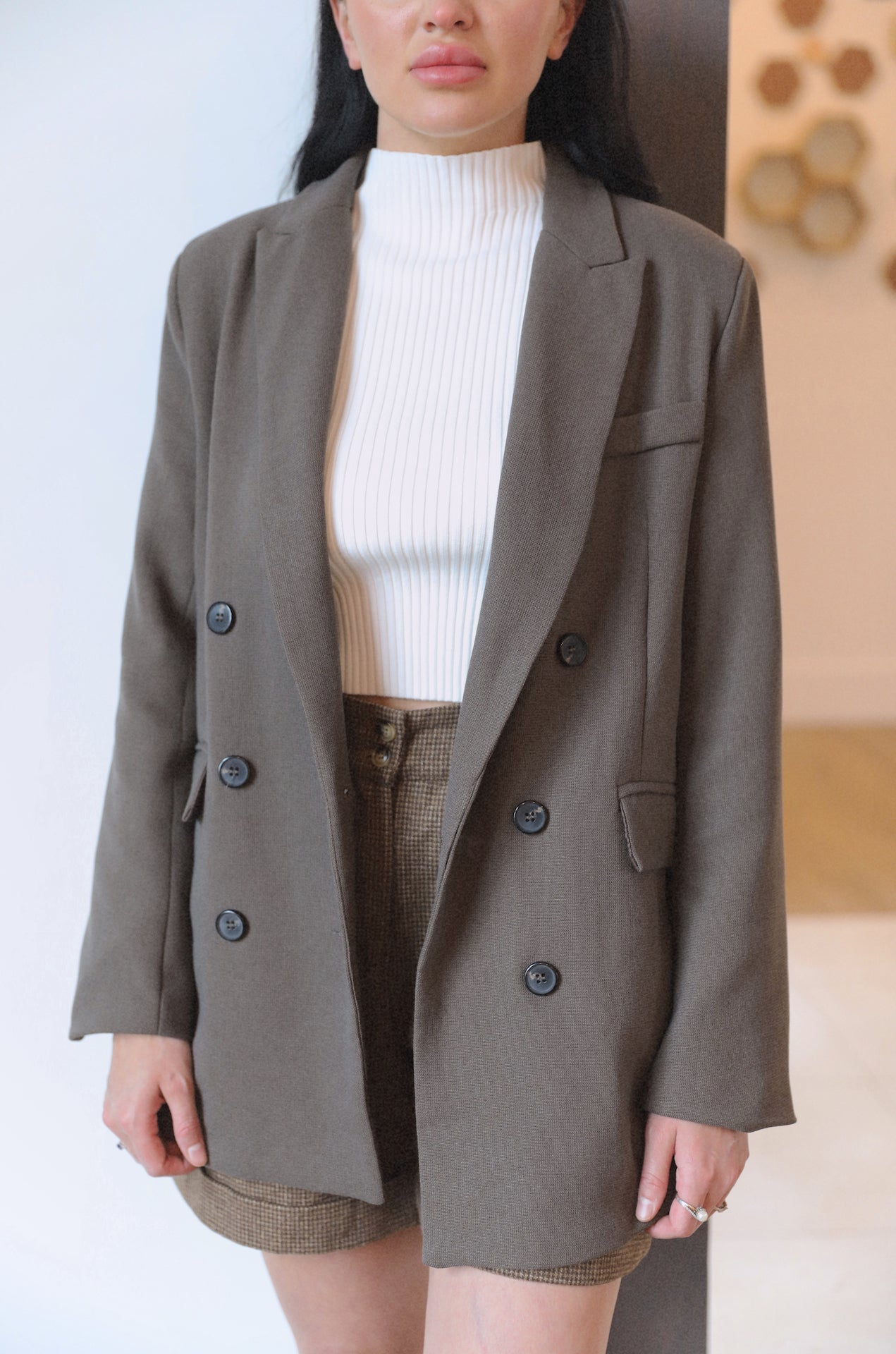 brown double breasted oversized blazer