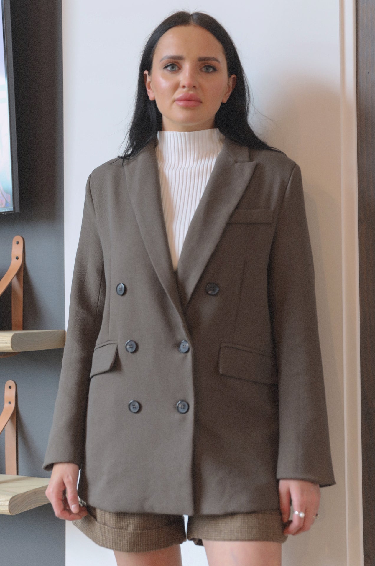 brown double breasted oversized blazer