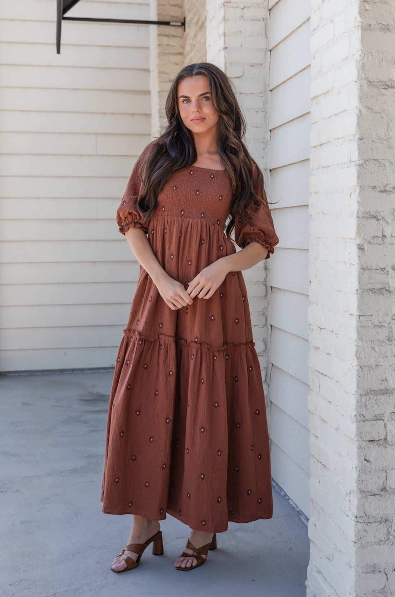Brown Embroidered Maxi Dress