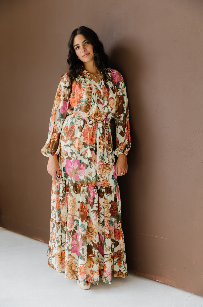 Floral Boho Maxi Dress - Flowy Tiered Long Sleeve