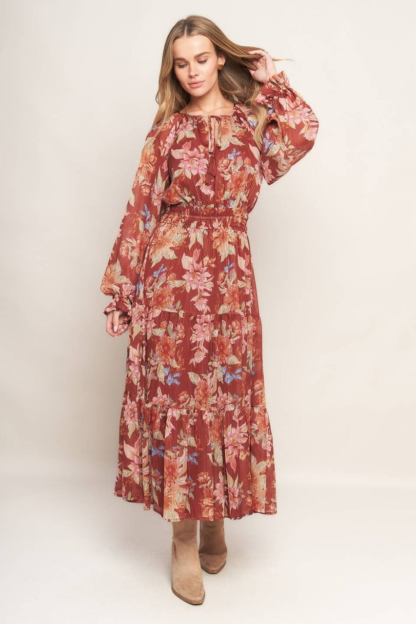 Brown Floral Midi Dress