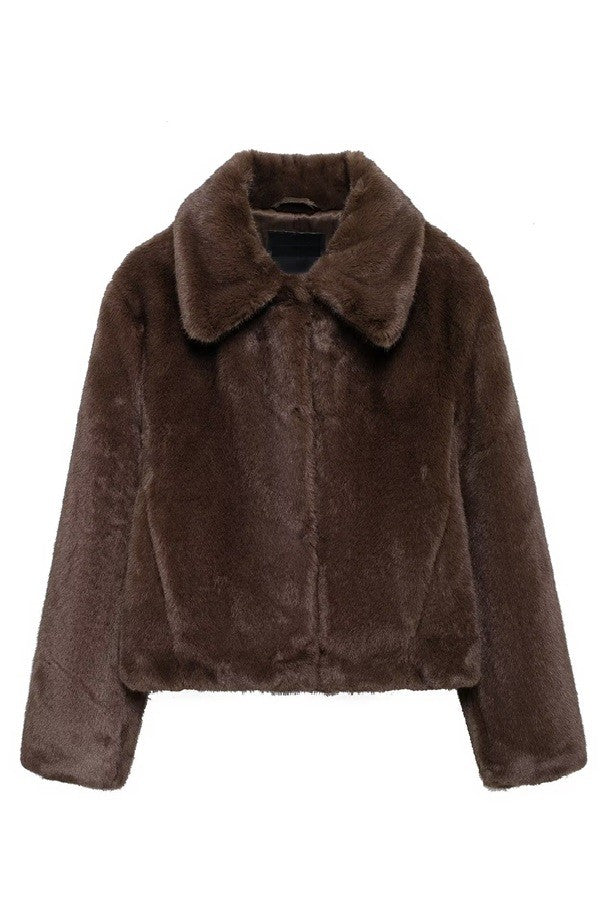 Brown Cropped Fur Jacket