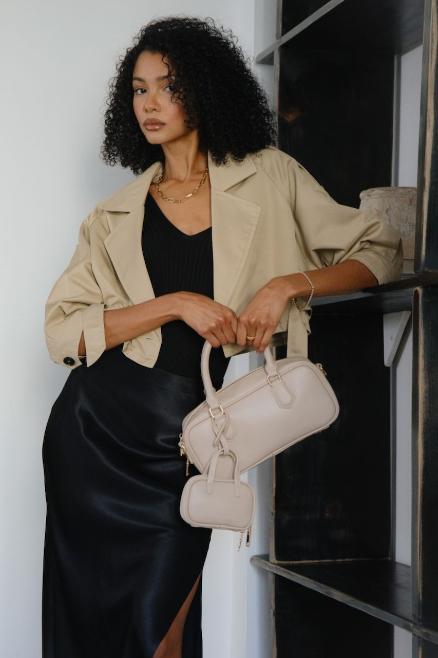 Melie Bianco Structured Brown Handbag - Boston Satchel