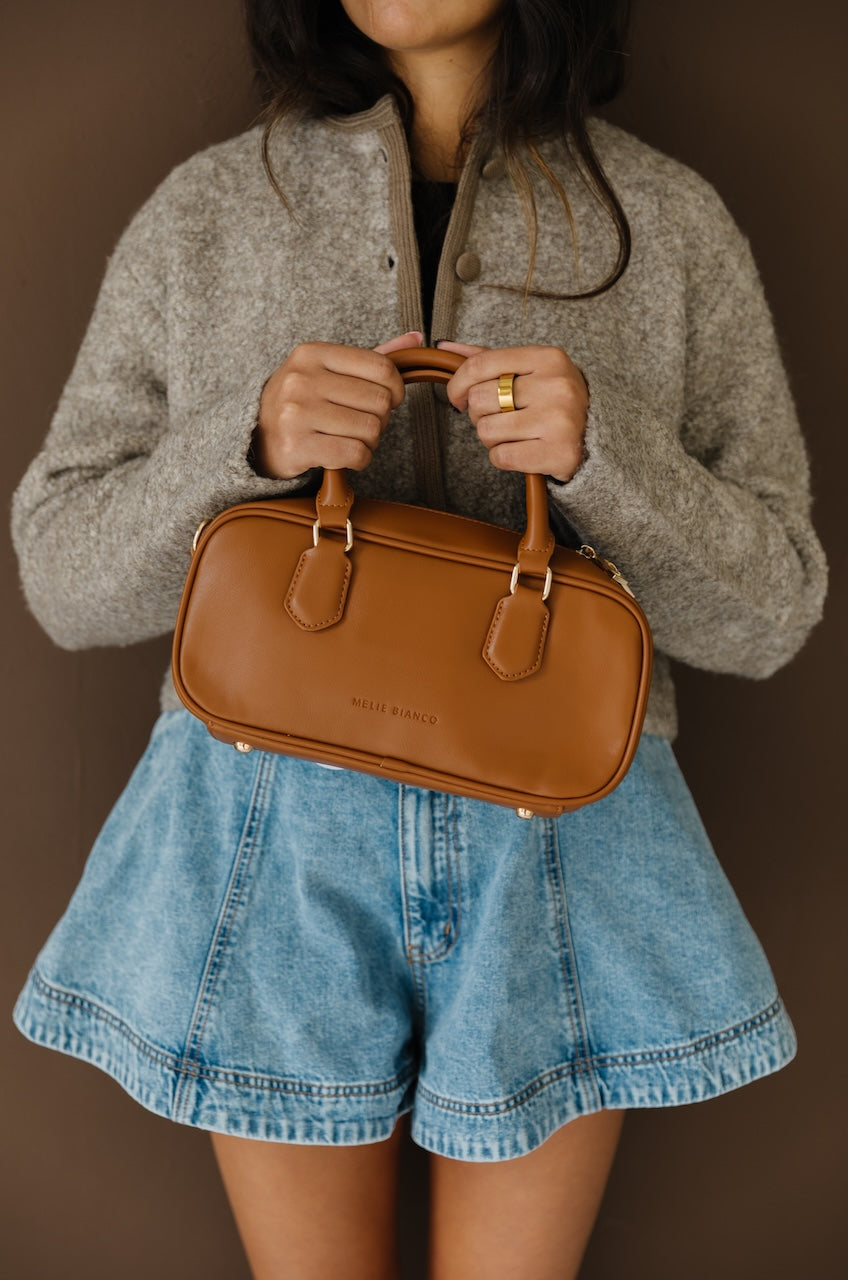 Melie Bianco Structured Brown Handbag - Boston Satchel