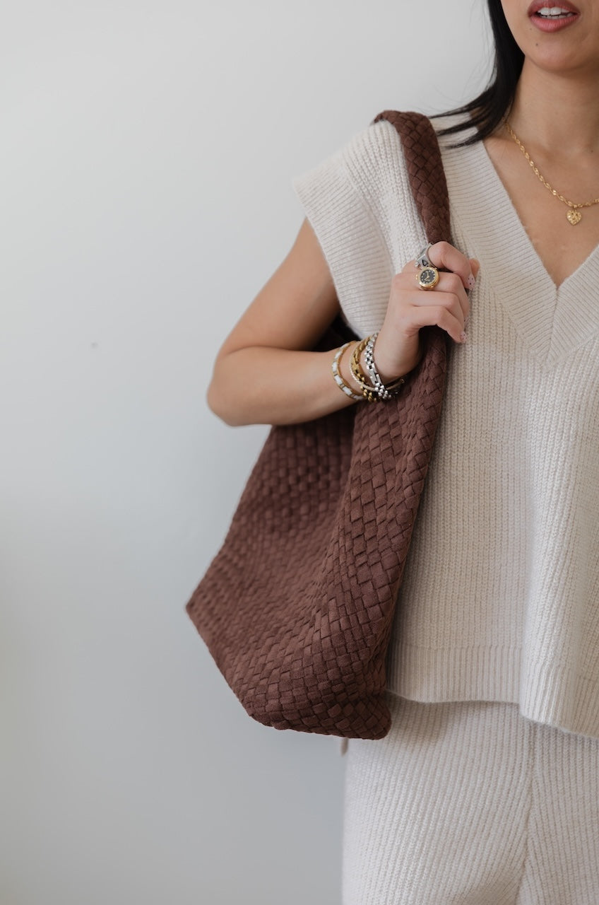 Melie Bianco Johanna Tobacco - Brown Suede Shoulder Hobo Bag