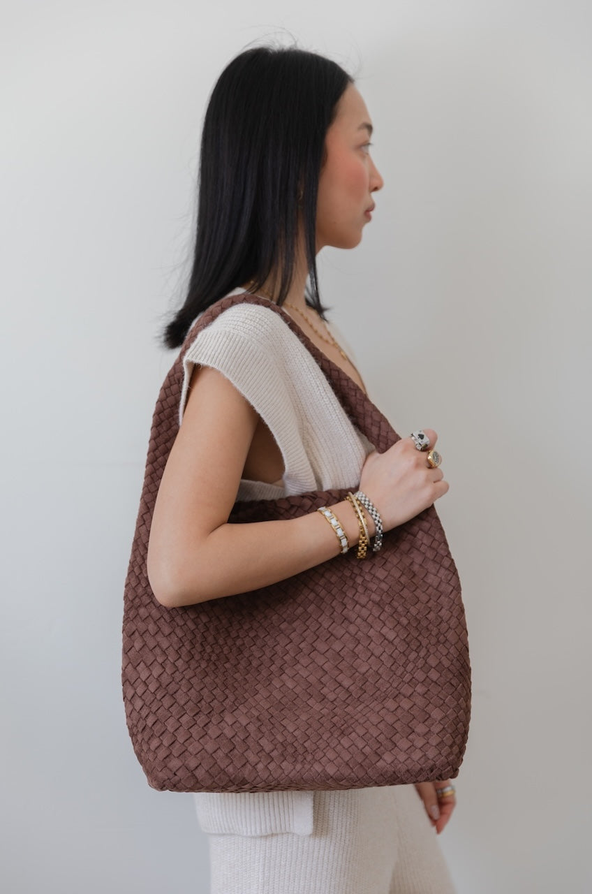 Melie Bianco Johanna Tobacco - Brown Suede Shoulder Hobo Bag