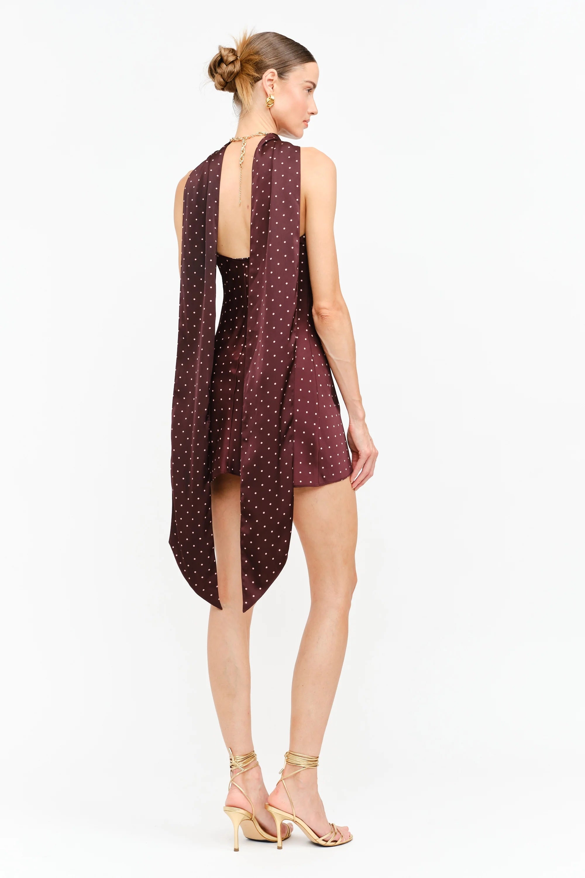 Burgundy Polka Dot Scarf Mini Dress