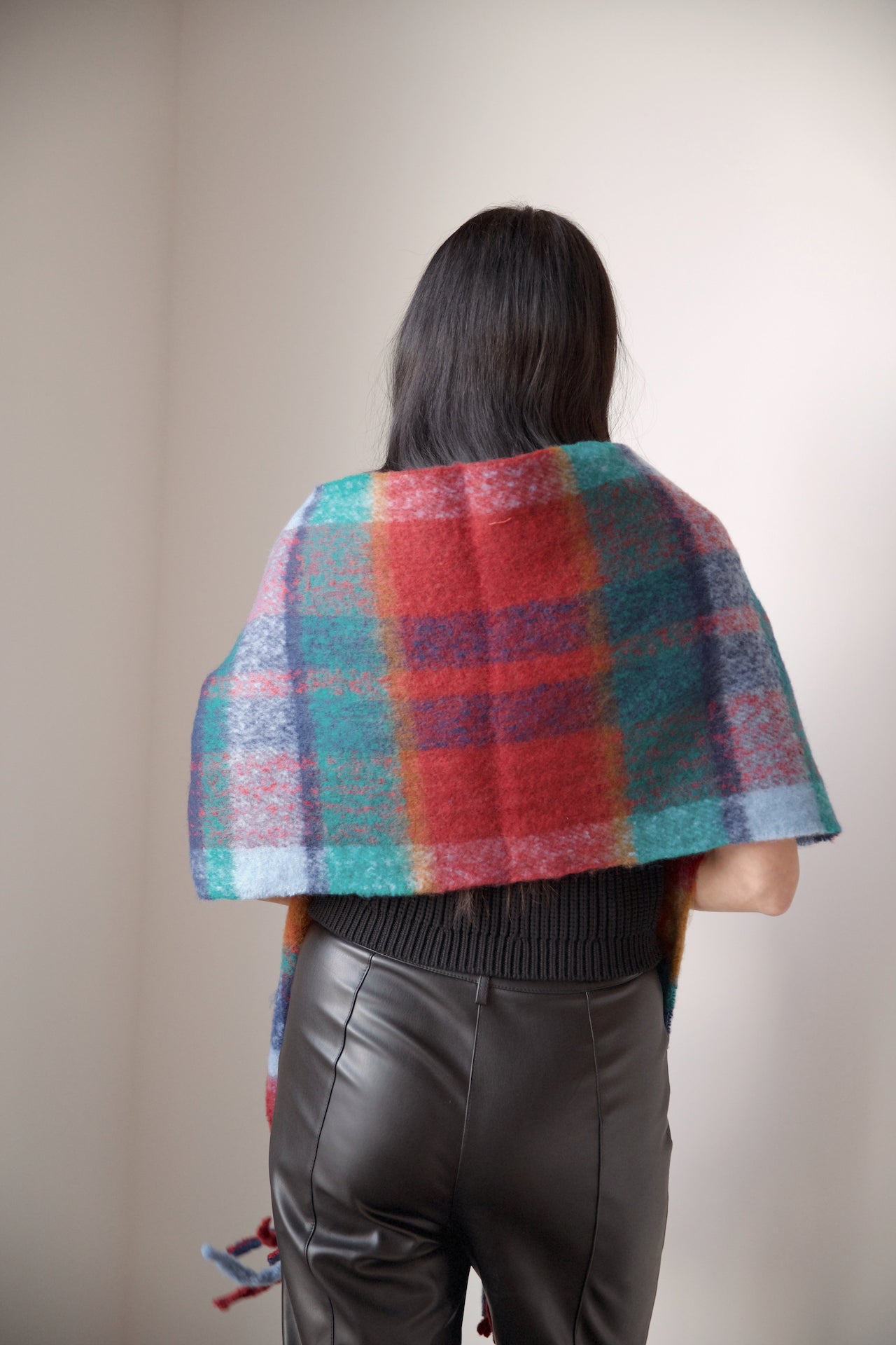 burgundy multicolor fringe scarf