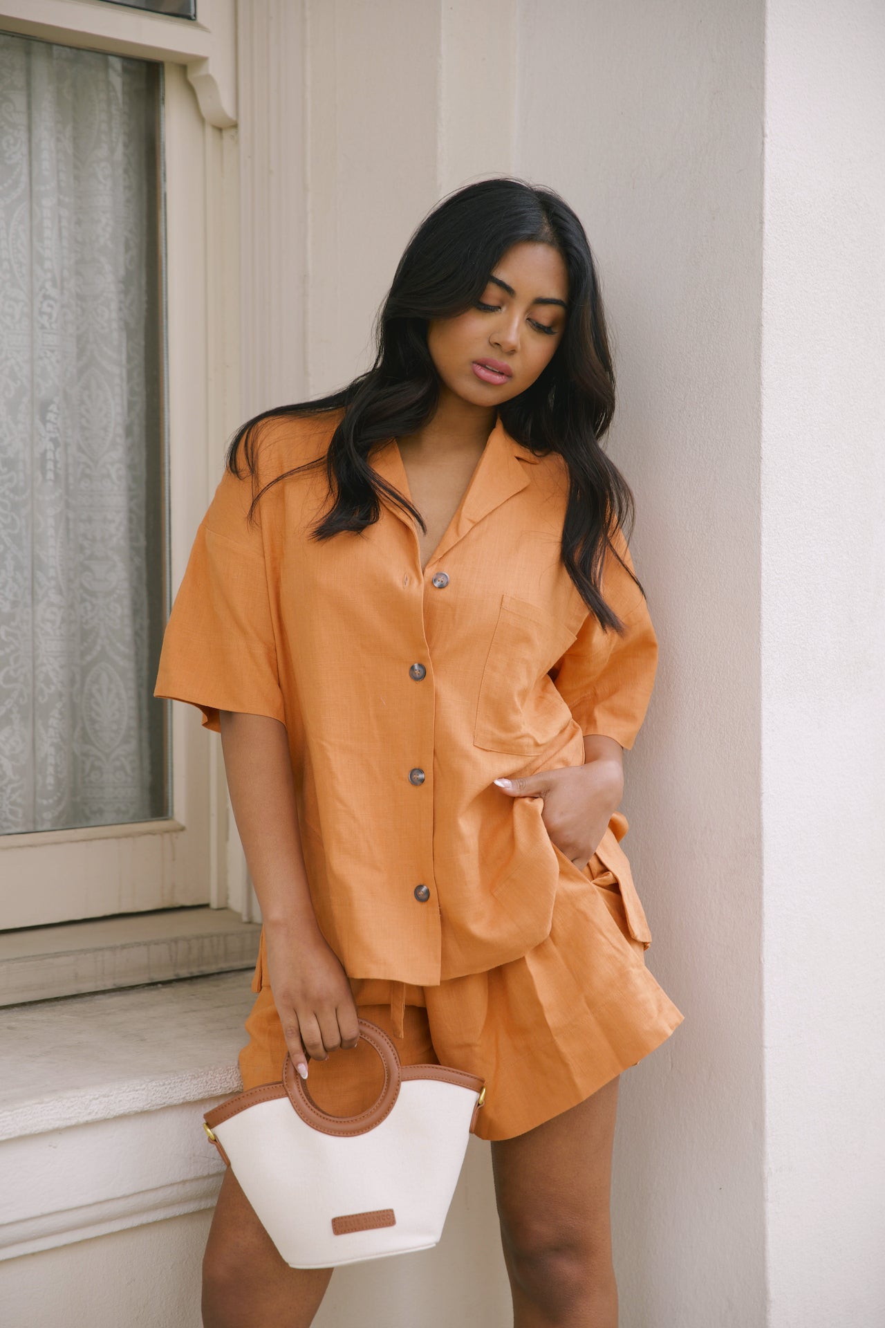 linen orange two piece set