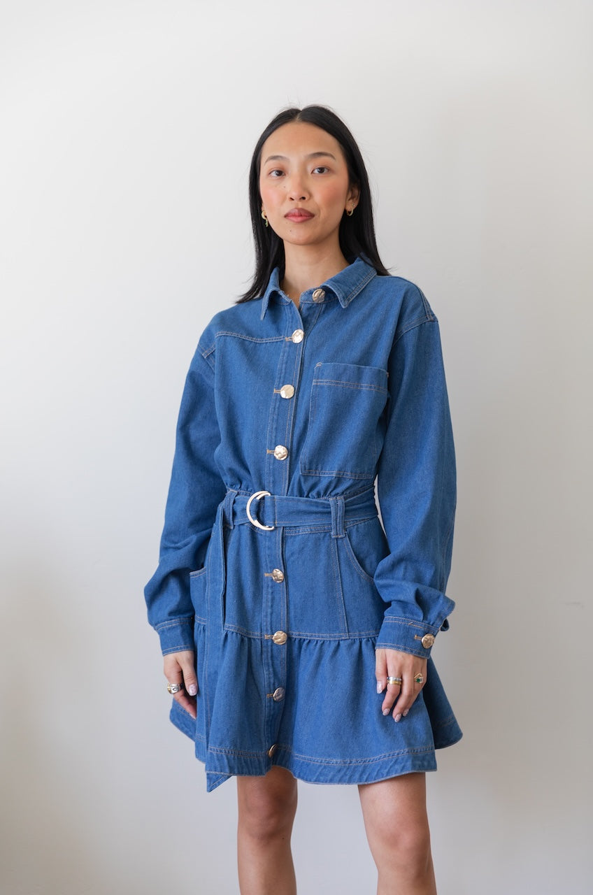 long sleeve denim mini dress Denim Mini Dress