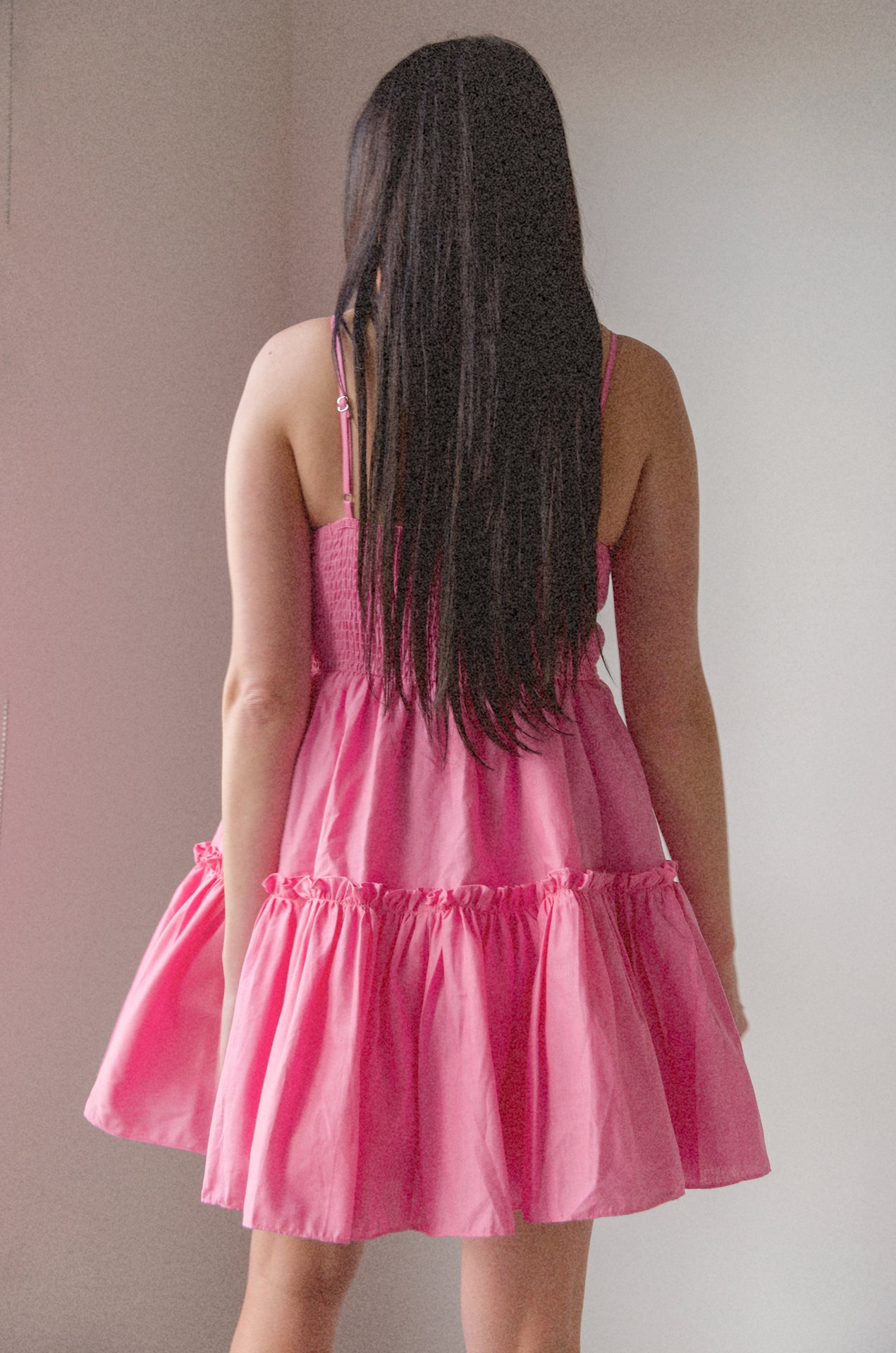pink spaghetti strap a line mini dress