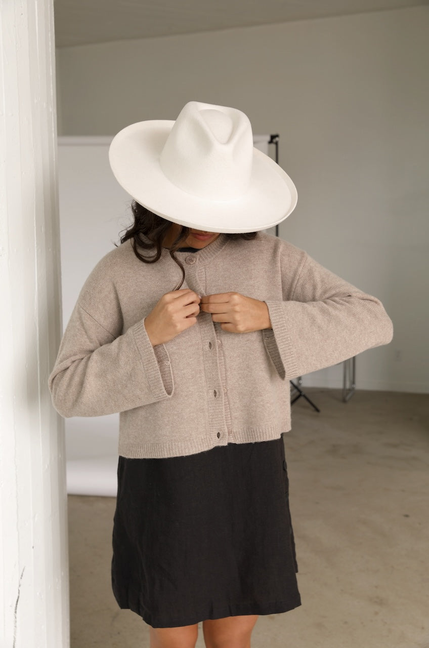 Beige Cashmere Cardigan Sweater