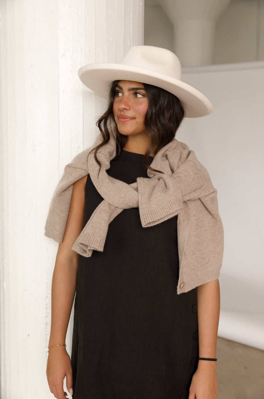Beige Cashmere Cardigan Sweater