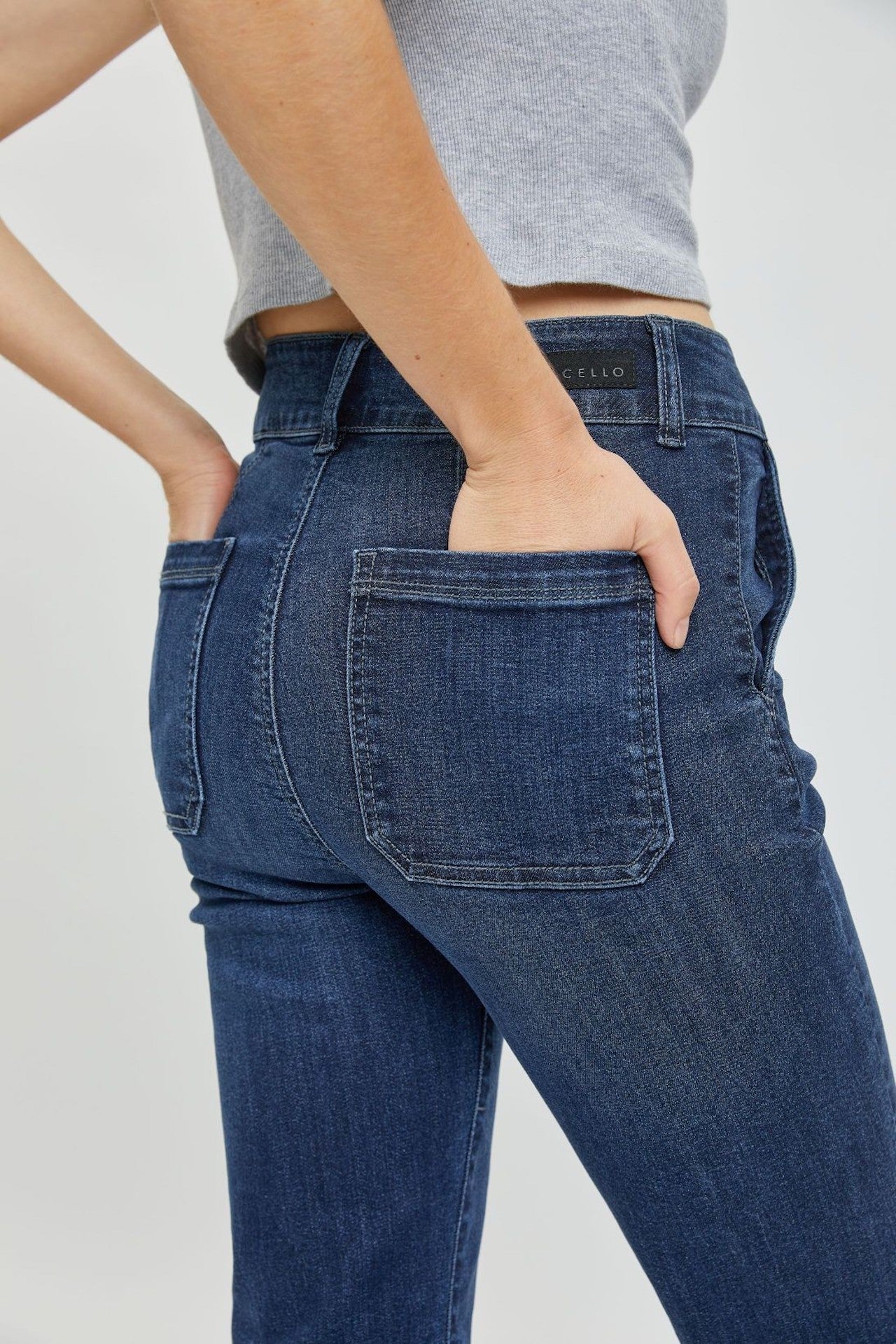 dark blue denim high rise trouser jeans