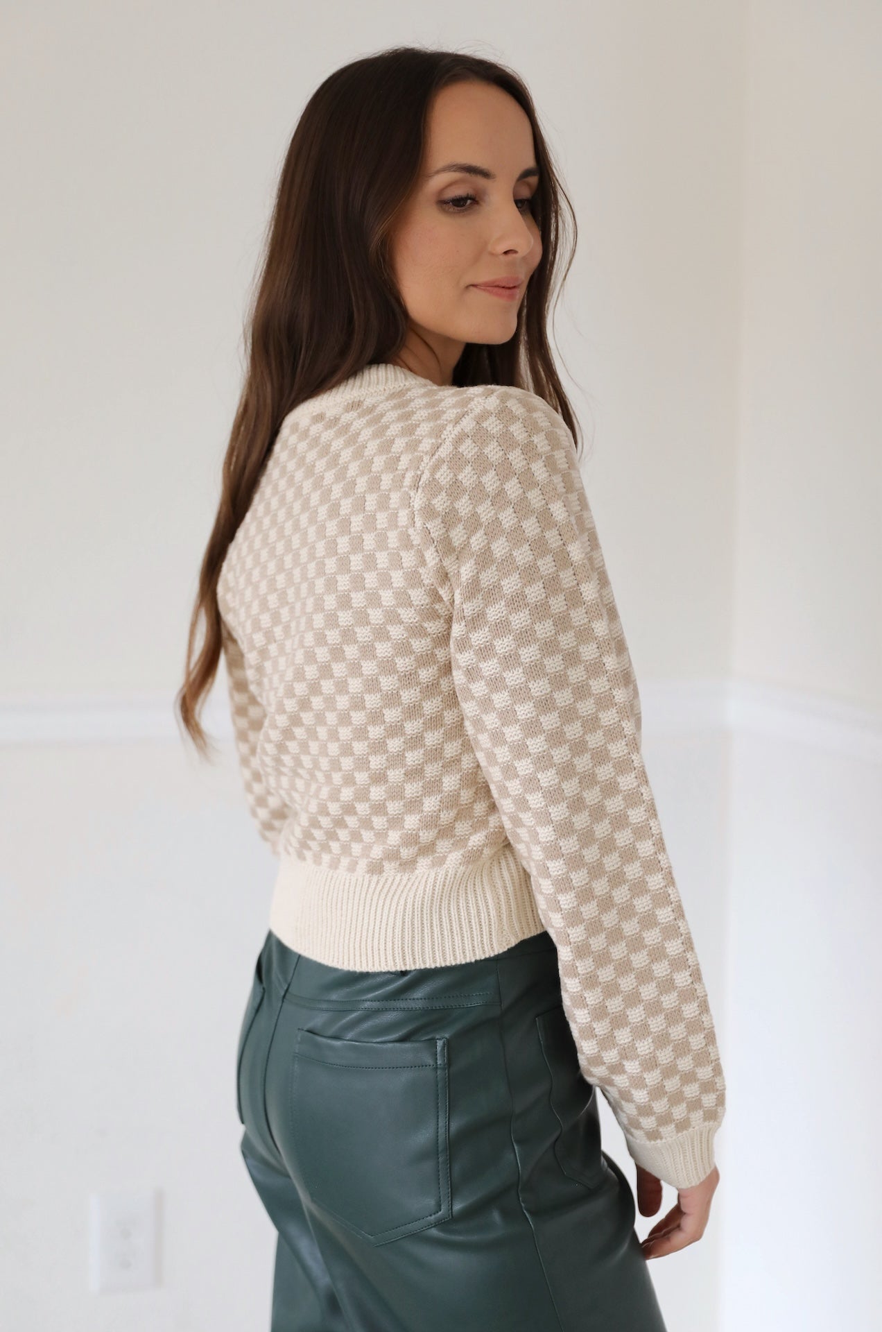 Taupe Gingham Sweater
