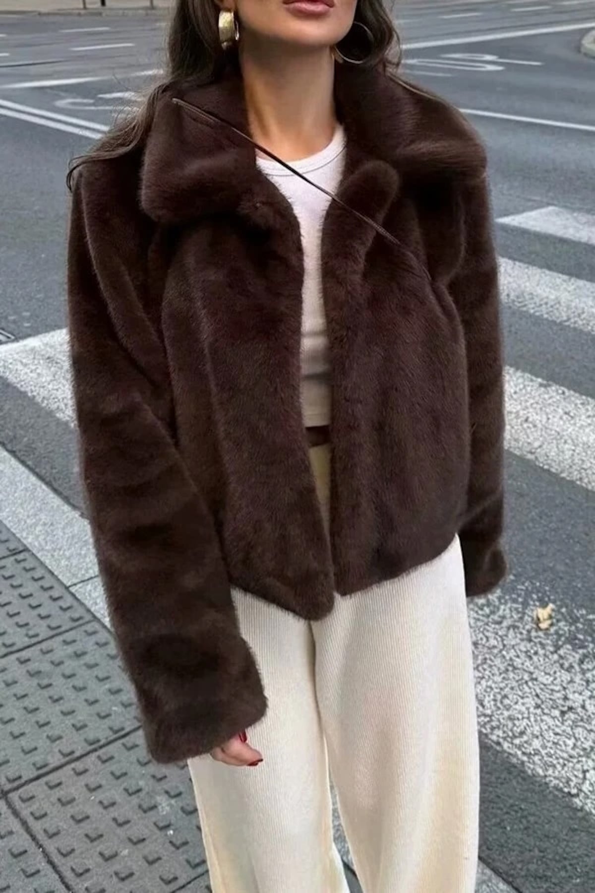 Brown Cropped Fur Jacket