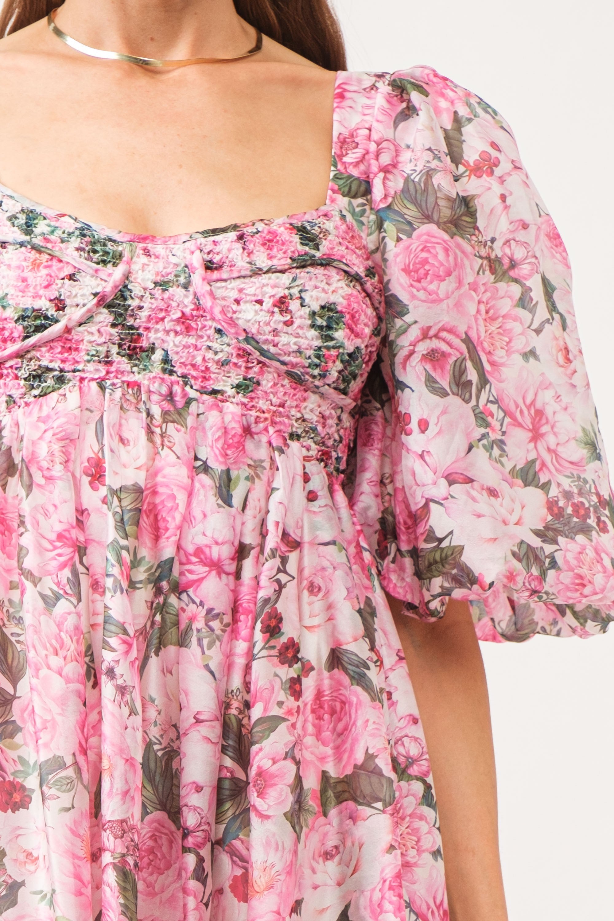 Pink Floral Midi Dress