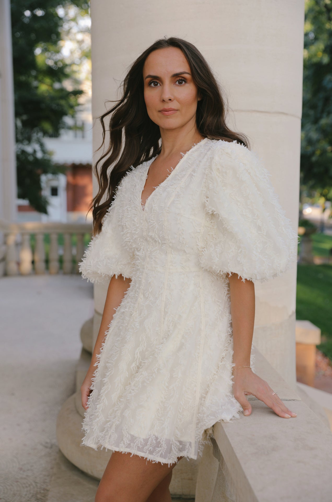 cream puff sleeve mini dress