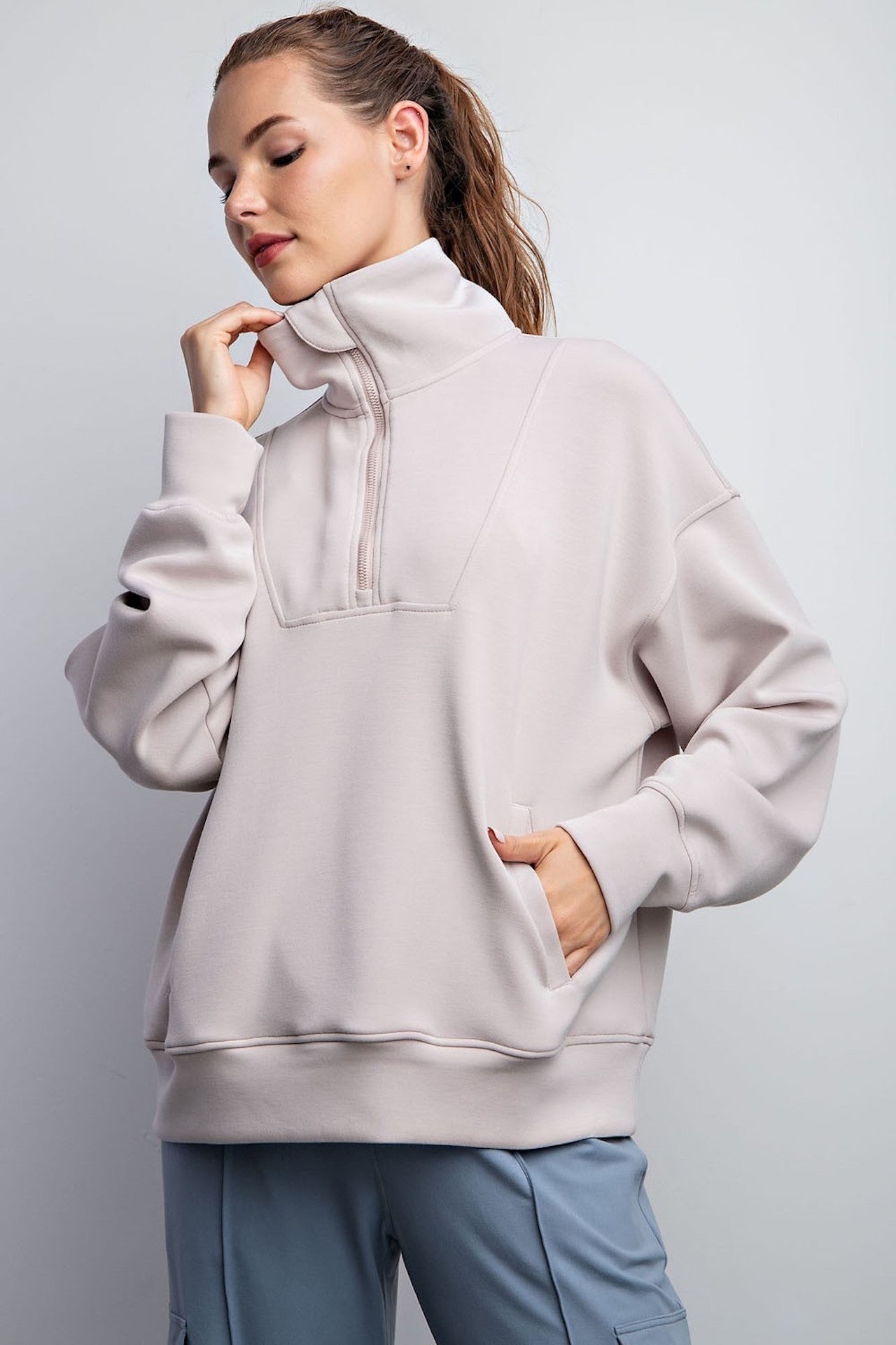 mocha cream half zip modal sweatshirt