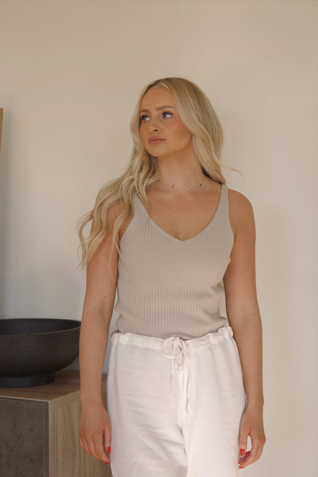 Beige Knit Tank Top