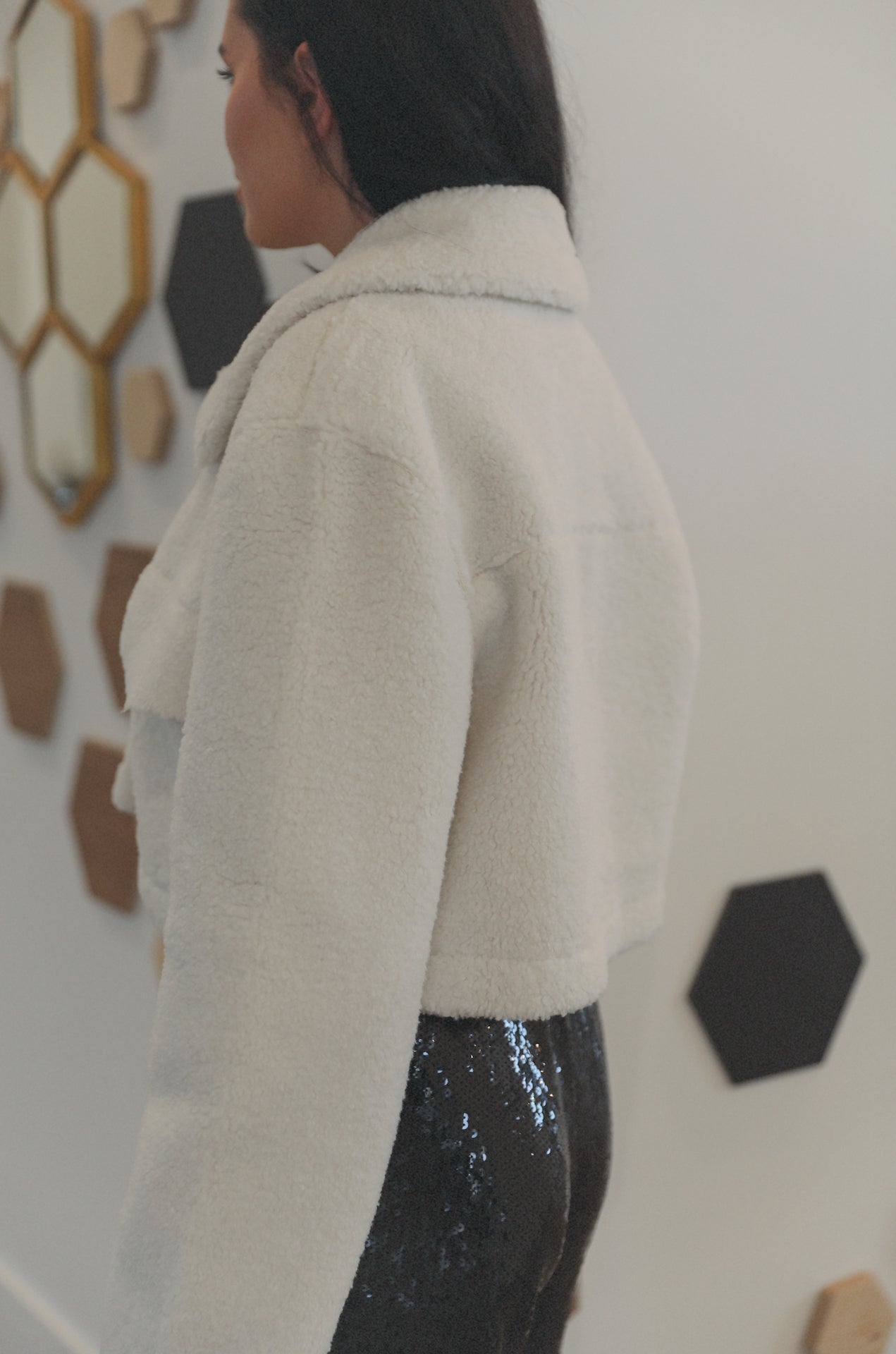 white sherpa cropped jacket