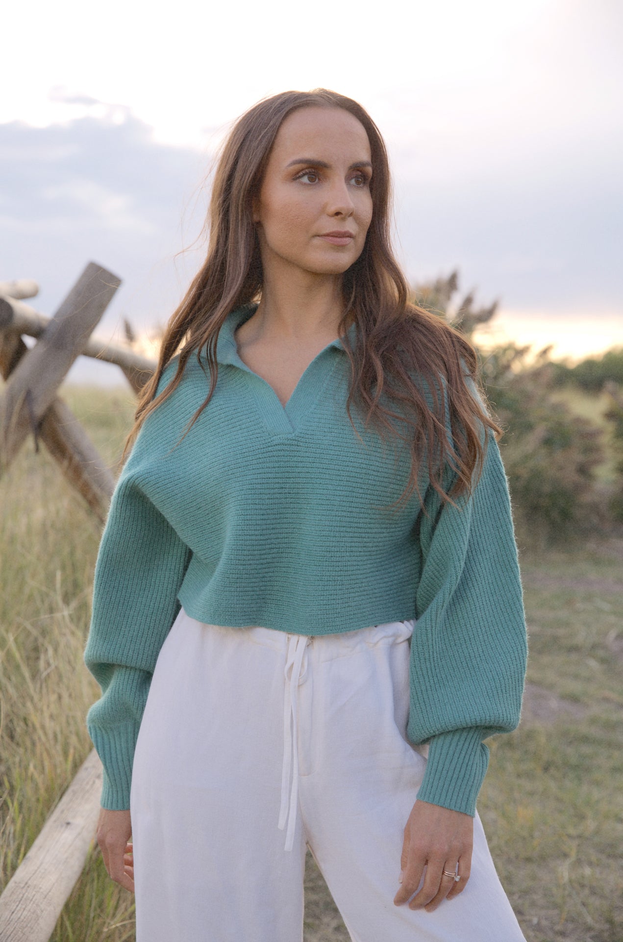 Green cropped outlet sweater