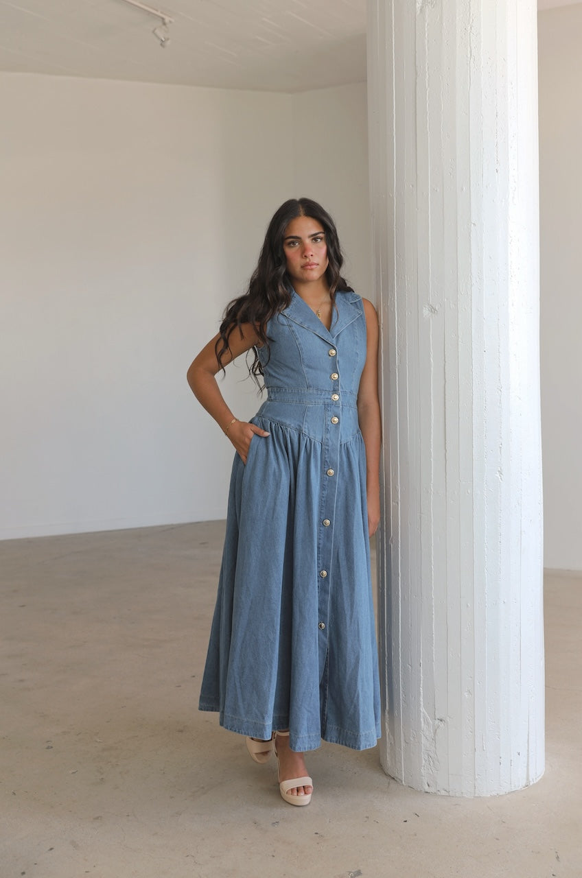 Sleeveless Denim Maxi Dress S