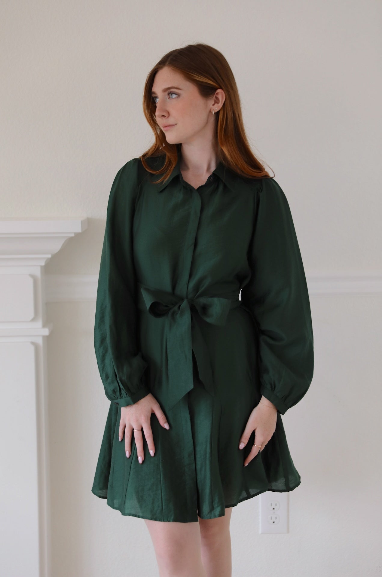 Belted Emerald Green Mini Dress L Belted Emerald Green Mini Dress L